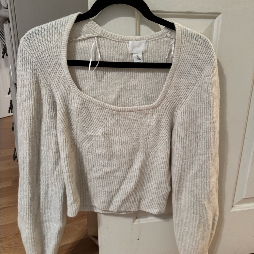 H&M Cream Ribbed Scoop Neck Sweater